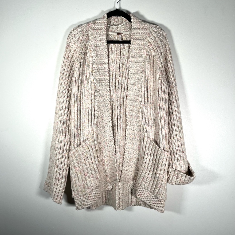 Free People Ribbed Cream Cardigan with Pops of color